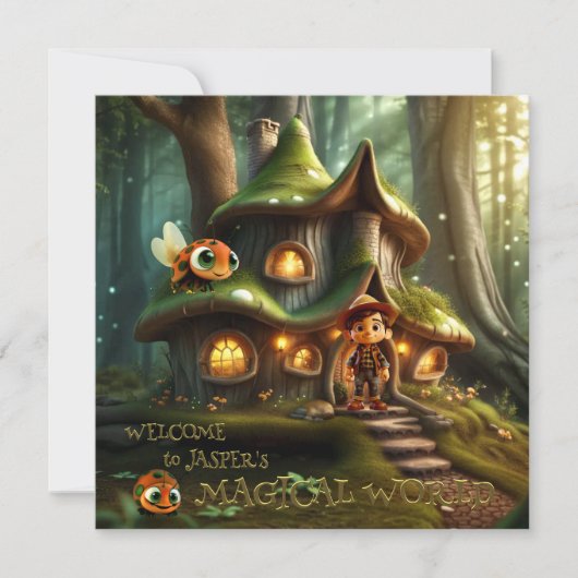 フォレストファンタジーおとぎ話チャイルド誕生日 招待状 (正面)