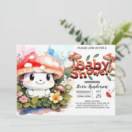 フォレストファンタジーベビーマッシュルームベビーシャワー 招待状 (スタンド正面)