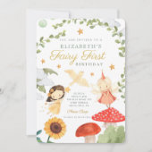 フォレストフェアリーファースト誕生日マッシュルームウッドランド 招待状 (正面)