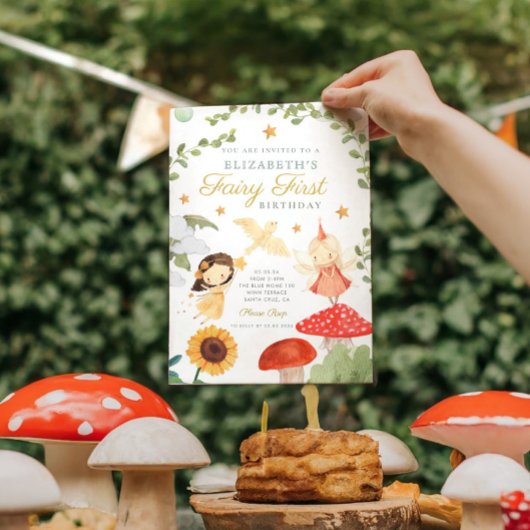 フォレストフェアリーファースト誕生日マッシュルームウッドランド 招待状
