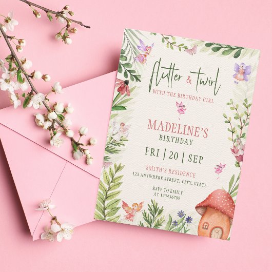 フォレストフェアリーフラッター&トゥウィールガール誕生日 招待状