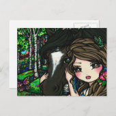 フォレストフラワーホースガール妖精ファンタジー葉書 ポストカード (正面/裏面)