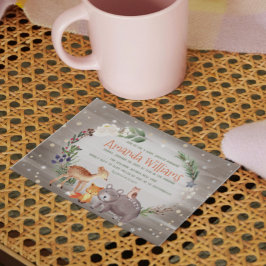 フォレストフレンズモダンベリーコットンベビーシャワー 招待状