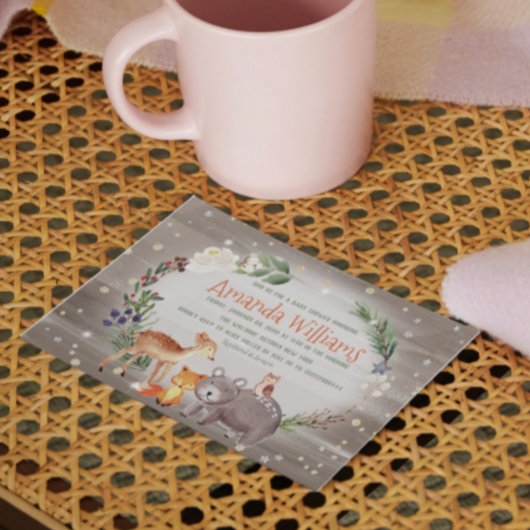 フォレストフレンズモダンベリーコットンベビーシャワー 招待状