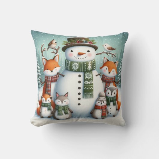 フォレストフレンズ雪だるまファミリークリスマス クッション (正面)