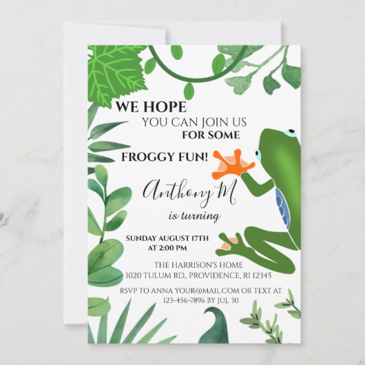フォレストフロッグ1歳パーティの招待状 招待状 (正面)