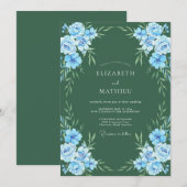 フォレストブルーの葉っぱの結婚式 招待状 (正面/裏面)