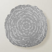 フォレストブルーリバーシブルグレーフローラガーランドパターン ラウンドクッション (正面)