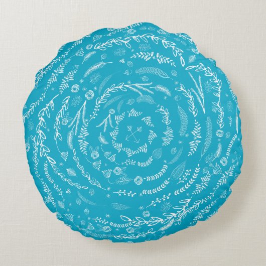 フォレストブルーリバーシブルグレーフローラガーランドパターン ラウンドクッション (裏面)