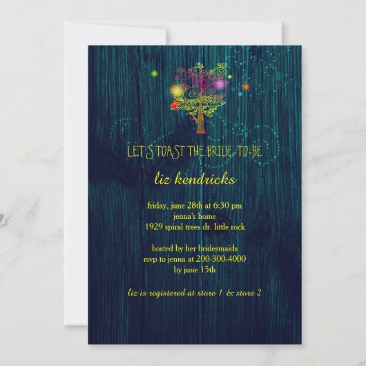 フォレストブルー素朴フェアリーテイルブライダルシャワー 招待状 (裏面)