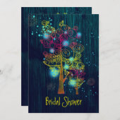 フォレストブルー素朴フェアリーテイルブライダルシャワー 招待状 (正面/裏面)