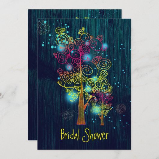 フォレストブルー素朴フェアリーテイルブライダルシャワー 招待状 (正面/裏面)