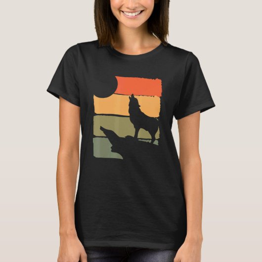 フォレストプレデターハウリングウルフアニマルレトロオオカミ Tシャツ (正面)