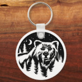 フォレストベアとナイトスカイ、アウトドア自然恋人 キーホルダー (正面)