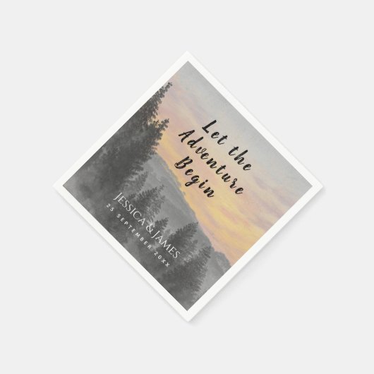 フォレストマウンテンが冒険を始結婚める スタンダードカクテルナプキン (角)