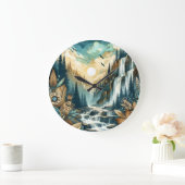 フォレストマウンテンウォーターフォボホ自然パターン ラージ壁時計 (ホーム)