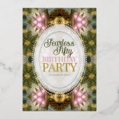 フォレストマジック グリーン ゴールド ピンクパーティー 箔招待状 (正面)