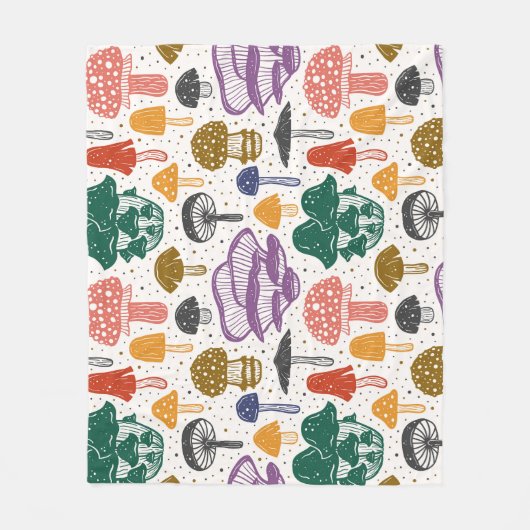 フォレストマッシュルームインクヴィンテージテクスチャ フリースブランケット (正面)