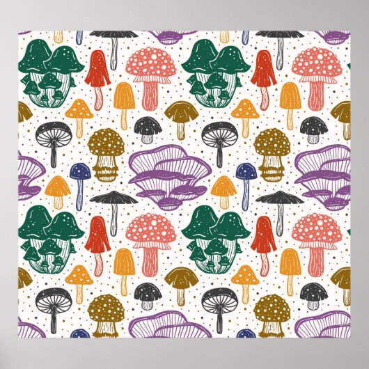 フォレストマッシュルームインクヴィンテージテクスチャ ポスター (正面)