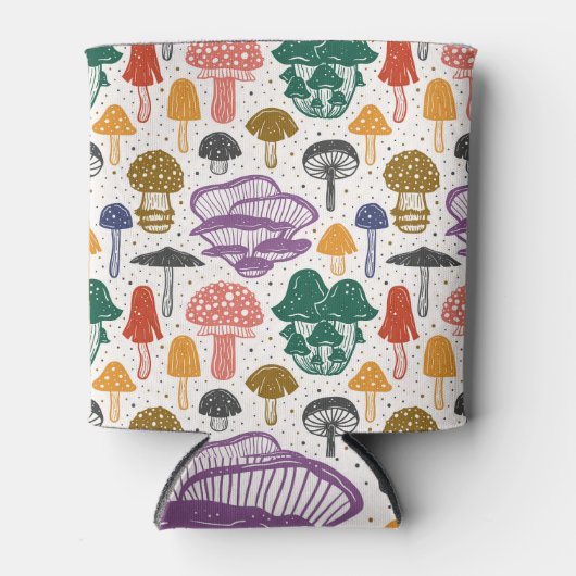 フォレストマッシュルームインクヴィンテージテクスチャ 缶クーラー (正面)