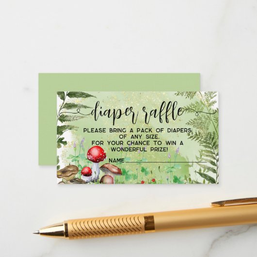 フォレストマッシュルームグリーンベビーおむつラッフル エンクロージャーカード (正面/裏面インサイチュ)