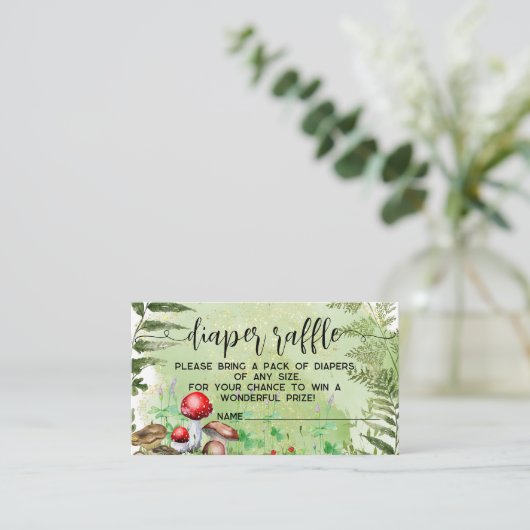 フォレストマッシュルームグリーンベビーおむつラッフル エンクロージャーカード (スタンド正面)