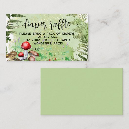 フォレストマッシュルームグリーンベビーおむつラッフル エンクロージャーカード (正面/裏面)
