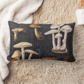 フォレストマッシュルームコテージブラックヴィンテージエフェメラ ランバークッション (ブランケット)