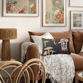 フォレストマッシュルームコテージブラックヴィンテージエフェメラ ランバークッション