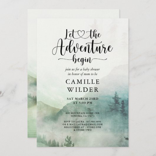 フォレストミストアドベンチャー山赤ちゃんシャワー 招待状 (正面/裏面)