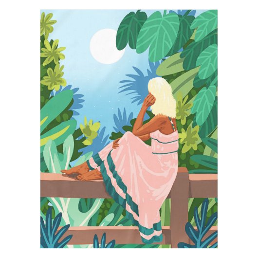 フォレストムーンボヘミアン女性ジャングルトロピカル自然 テーブルクロス (正面)