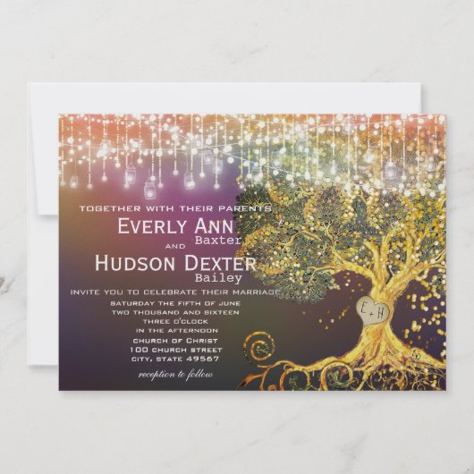 フォレストメイソンジャール童話の紫と金ゴールド結婚ズ 招待状 (正面)