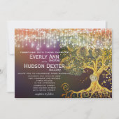 フォレストメイソンベアフェアリーテールパープルアンドゴールドウェディング 招待状 (正面)