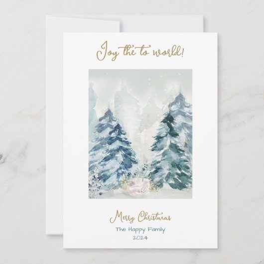 フォレストメリークリスマスウォーターカラーホリデーカード シーズンカード (正面)