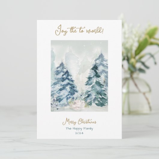 フォレストメリークリスマスウォーターカラーホリデーカード シーズンカード (スタンド正面)