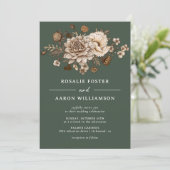フォレストモスグリーン&ニュートラルフラワー |ボホ結婚ーの 招待状 (スタンド正面)