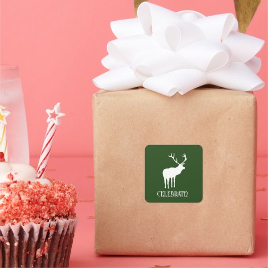 フォレストモダングリーンクリスマスホリデーディアー スクエアシール (パーティー)