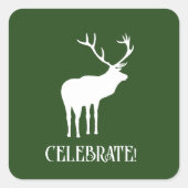 フォレストモダングリーンクリスマスホリデーディアー スクエアシール (正面)