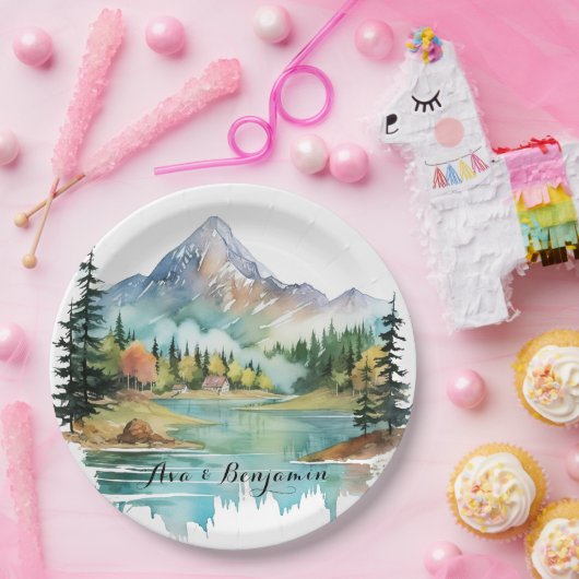 フォレストレイクカラフルサイドマウン結婚テン ペーパープレート (パーティー)