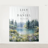 フォレストレイクサイドワイルドフラワーズウェディングフォトバックドロップ タペストリー (正面)