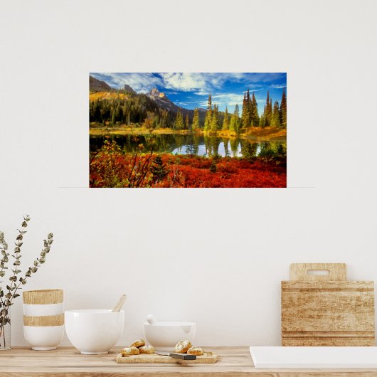 フォレストレイクマウンテンズオータムカラーウォーターカラーアート ポスター (キッチン)