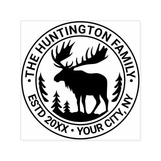 フォレスト内のムースシルエットファミリー名推定日 セルフインキングスタンプ (デザイン)