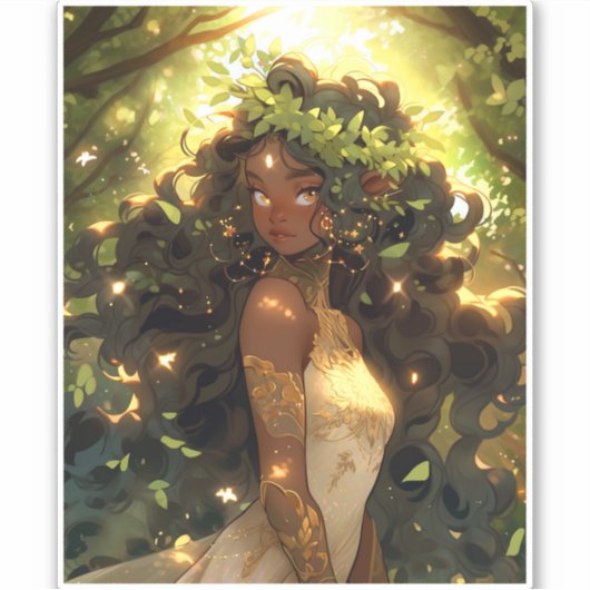 フォレスト小妖精や小人アフリカンアメリカブラックファンタジーアート シール (正面)