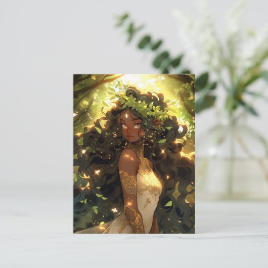 フォレスト小妖精や小人アフリカンアメリカブラックファンタジーアート ポストカード (スタンド正面)