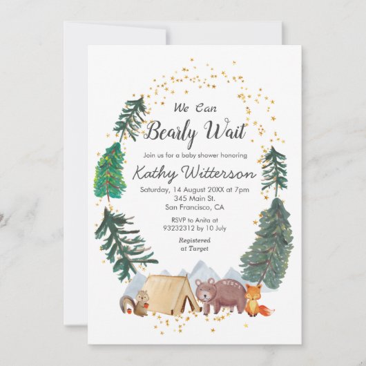 フォレスト我々は赤ちゃんシャワー招待状を心待ちできる 招待状 (正面)