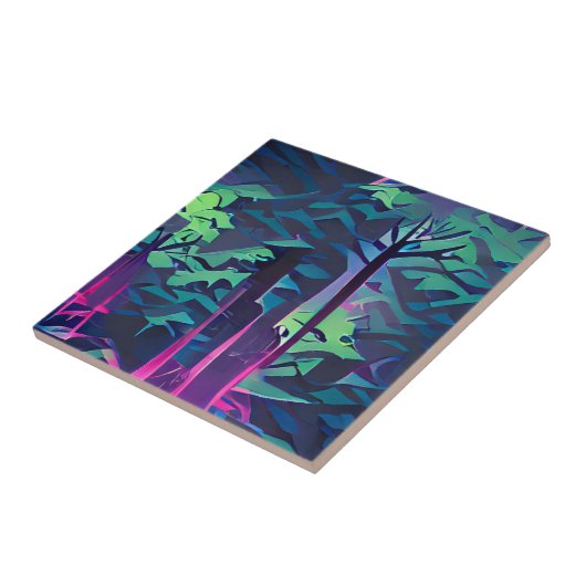 フォレスト抽象芸術グラフィックアートピンクと緑 タイル (側面)