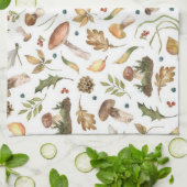 フォレスト秋のマッシュルーム離れのモミのコーンDragonfly キッチンタオル (折り畳み)