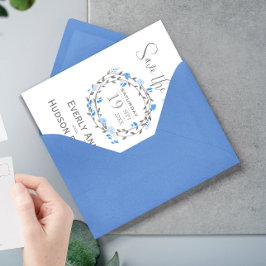 フォレスト素朴ブルーピーニーリース日付の保存 招待状