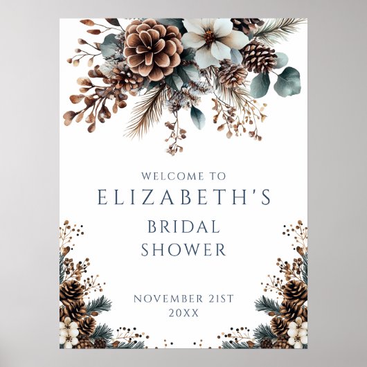 フォレスト素朴冬ブライダルシャワーウェルカムサイン ポスター (正面)