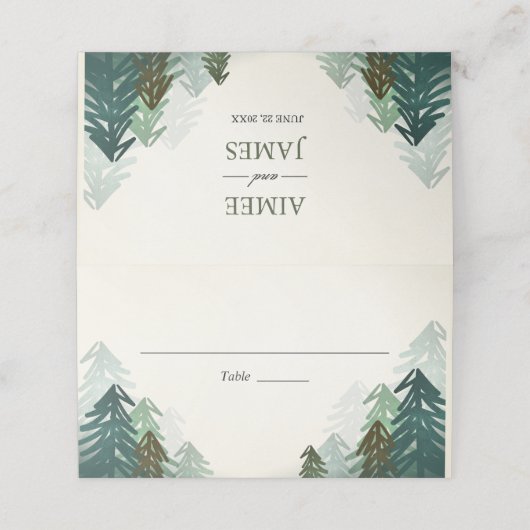 フォレスト結婚の座席表パイン素朴エバーグリーン プレイスカード (外部開封)